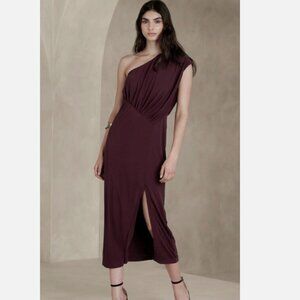 Banana Republic Radhi One-Shoulder Ruched Midi Dress with Slit NWT